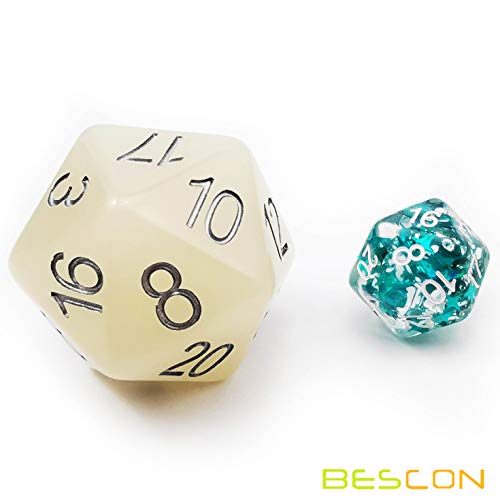 Bescon Jumbo Glowing D20 38MM, Big Size 20 Sides Dice Iced Blue Glow in Dark, Big 20 Faces Cube 1.5 inch - color: Iced Blue Glow in Dark