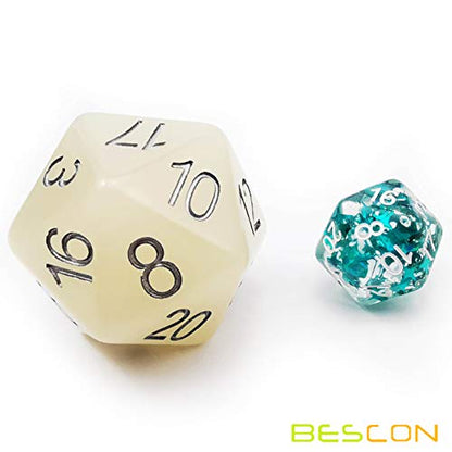 Bescon Jumbo Glowing D20 38MM, Big Size 20 Sides Dice Iced Blue Glow in Dark, Big 20 Faces Cube 1.5 inch - color: Iced Blue Glow in Dark
