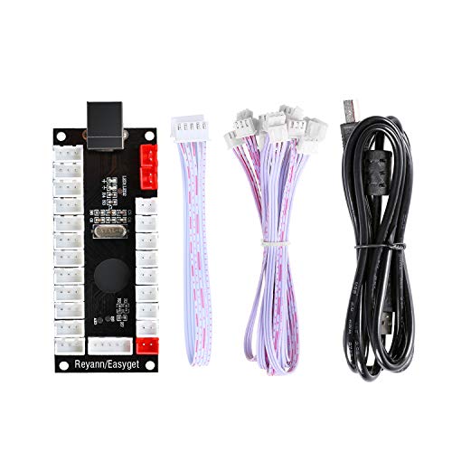 Qenker 2 Player LED Arcade DIY Parts 2X USB Encoder + 2X Joystick + 20x LED Arcade Buttons for PC, MAME, Raspberry Pi, Windows (Red & Blue Kit)