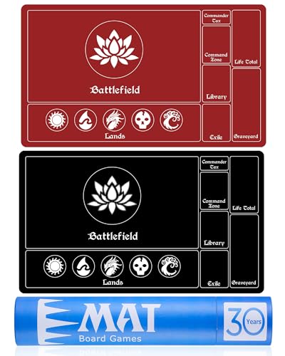 Biouai MTG Playmat Stitched with Magic Zones, Game Mats Tabletop 24x14 inch for MTG/TCG Card Battles Commander Deck Gaming Desk Mat Duel Mat Card Gameplay Mats for Beginner (24 x 14 in) - color: Lotus_ Black & Red
