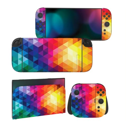 PlayVital for Nintendo Switch 2 Skin Full Set (2-Pack) - Protective Vinyl Decal Stickers for Switch 2 Console, Joycons, Handle Grips & Dock | No Residue, Anti-Scratch - Colorful Triangle - color: Colorful Triangle
