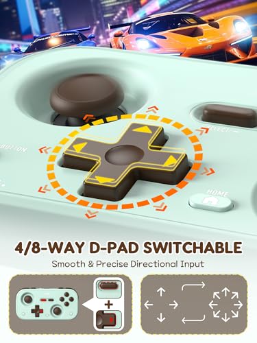 IINE Retro Pocket Game Controller with Hall Effect Joysticks, Switch 1 & 2 Compatible, Wireless Gamepad for Steam Deck, PC, Android, iOS, Customizable D-Pad, Vibration & Motion Control (Mint Choco) - color: Mint Choco