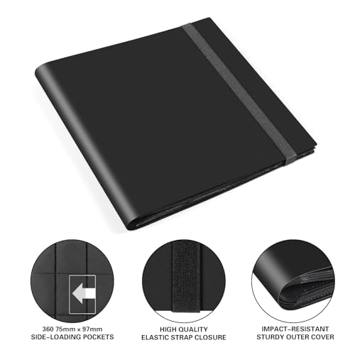 GEAoffice Card Binder, 12 Pockets Trading Card Album Folder, 624 Side Loading Pocket Binder for Yugioh, MTG, TCG, Black - color: Black-2, size: Large-12 Pockets