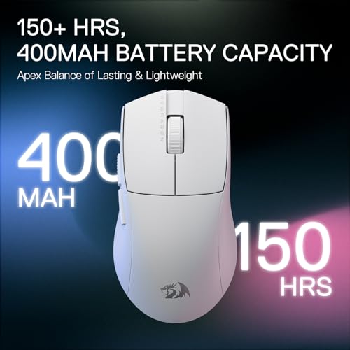 Redragon M916 PRO 3-Mode Wireless Gaming Mouse, 55G Ultra-Light 26K DPI Mouse w/Ergonomic Natural Grip Build, Full Programmable Buttons, Software Supports DIY Keybinds & DPI - color: White, style: 1K Hz