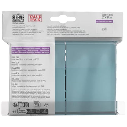 Gamegenic Just Sleeves - Standard European Value Pack (150 Pack), 59×91 mm Card Sleeves, Cost-Effective Protection Compatible with Prime Purple Size, Entry-Level Clear Sleeves