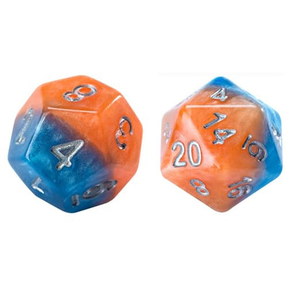 Gate Keeper Games and Dice: Halfsies Dice: Fire & Dice - 7pc Set, Flame Orange & Frost Blue, Pearlescent Swirl, 7 Resin Dice for Role Playing Games - style: Fire & Dice