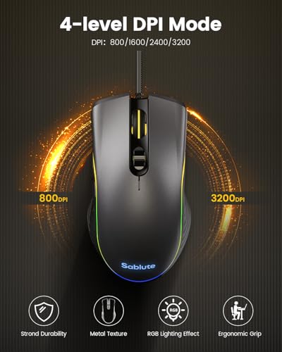 SABLUTE Gaming Keyboard and Mouse, Quiet Membrane with RGB Backlit | PC Gaming Keyboard with Multimedia Knob, Anti-Ghosting, Ergonomic Wrist Rest & 3200 DPI Mouse for Gamer/Office - color: Black-grey