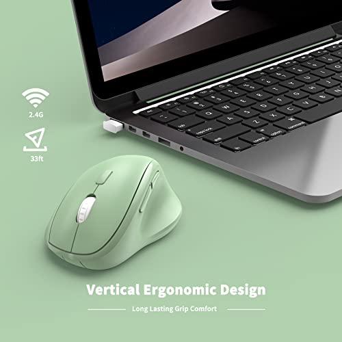 Ergonomic Wireless Mouse with USB Receiver for PC Computer, Laptop and Desktop, Ergo Vertical Mouse with Silent Clicks Long Battery Life, Up to 1600 DPI & 1 AA Battery Powered, Green - color: Green, size: USB Wireless