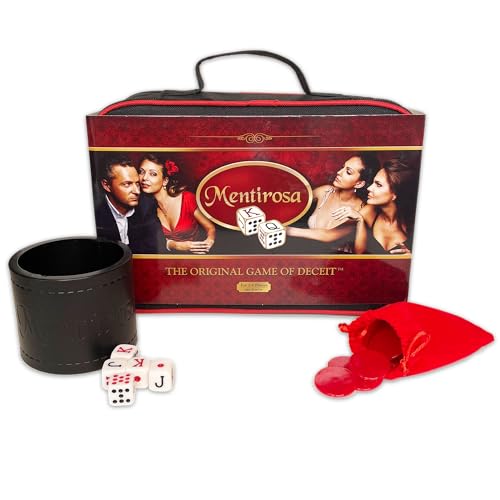 MENTIROSA® Travel 6-Player Set – The Original Bluffing Dice Game for Adults, Premium Portable Party Game for Friends, Vacations, and Game Nights, Compact Case with Poker Dice, Tubes & Chips