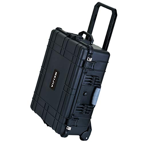 MEIJIA Portable Waterproof Protective Case, Hard Camera Case With Retractable Pull Handle And Rolling Wheels, Customizable Fit Foam Inserted, Elegant Black, 24.25 X19.41 X9.76 inche - size: 24.25 X19.41 X9.76 inches