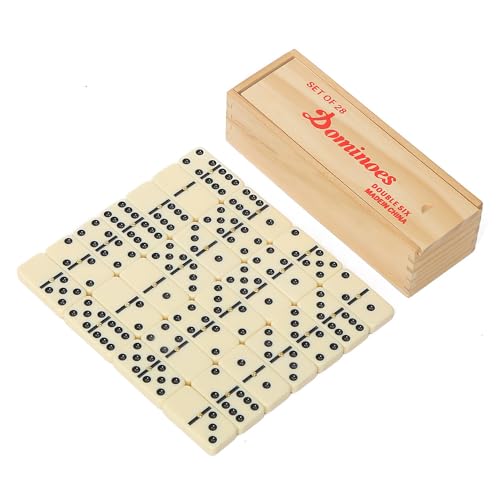 Dominos Set for Adults with Wood Box - Tile Dot Dominoes Games Set ，Classic Dominoes Set, 28 Tiles, Natural Wood and Ivory, Wooden Box Storage, Dominos Set for Adults