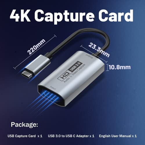 GUERMOK Video Capture Card, USB3.0 HDMI to USB-C Capture Device, 2K@30FPS | Stream & Record Gameplay at 1080P@60FPS, Compatible with Mac OS, Windows, Quest 3, OBS, Zoom, PS5/4, Switch, Xbox (Gray) - color: Gray