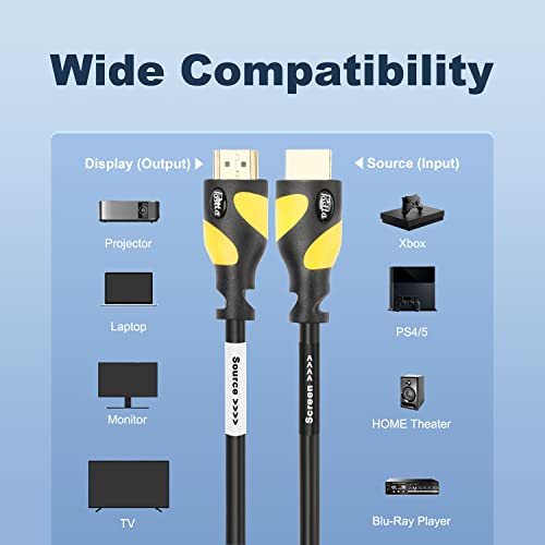 Postta HDMI 케이블(30.5m(100피트) 옐로우) HDMI 2.0V, 내장 신호 부스터 포함 - 4K, 3D, 1080P, 이더넷, 오디오 리턴 지원 - 1팩 - color: 옐로우, size: 100피트