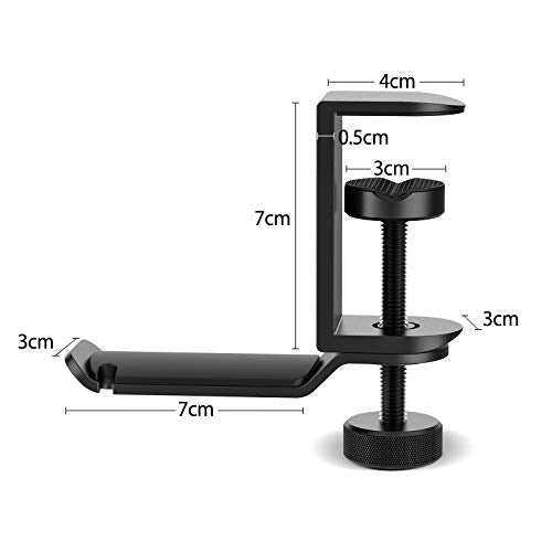Under Desk Headphone Stand - 360 Degree Rotating Aluminum PC Gaming Headset Holder with Cable Organizer, Adjustable Screw Clamp Hanger for Heavy Headphones, VR Glasses & Bags, Universal Fit