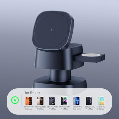 3 in 1 Charging Station with Night Light, 4 in 1 Wireless Charger for Apple | 15W MagSafe magnetic stand for iPhone 17/16/15/14/13/12, Apple Watch & AirPods. Foldable travel wireless charge (Gray) - color: Gray