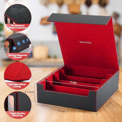 Ultra-Capacity 4-Row Trading MTG Card Storage Box with Display, Holds 3000+ Cards with Dividers & Card Holders, PU Leather Commander Deck Box for MTG, YuGiOh, TCG Deck Box, Sport Cards (Black / Red) - color: Black / Red