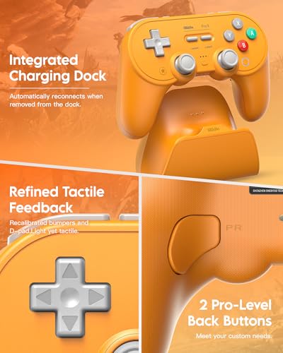 8Bitdo Pro 3 Bluetooth Controller (Yellow) - TMR Joysticks | For Switch/Switch 2, Windows/Apple/Android, Swappable ABXY Buttons, Pro Back Buttons, Hall Effect Triggers, Charging Dock - color: Yellow, size: Pro 3
