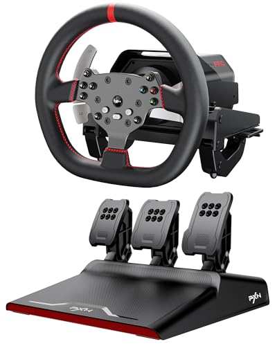PXN V10 PRO Direct Drive Sim Racing Wheel and Pedals for PC, Xbox, PS4 | 3.2Nm Direct Drive Force Feedback, 10.6-Inch Detachable D-Shape Wheel, 4 Paddle Shifters, Hall-Effect Pedals, 17 Buttons