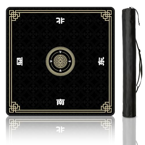 Mahjong Mat for Table, 31.5" x 31.5" Noise Reduction Non Slip Waterproof Mahjong Table Mat with Carrying Bag, Suitable for Mahjong, Poker, Board Games, Dominoes, and Card Games(Black) - color: Black