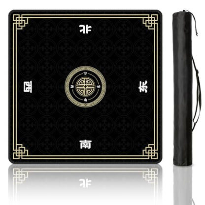 Mahjong Mat for Table, 31.5" x 31.5" Noise Reduction Non Slip Waterproof Mahjong Table Mat with Carrying Bag, Suitable for Mahjong, Poker, Board Games, Dominoes, and Card Games(Black) - color: Black