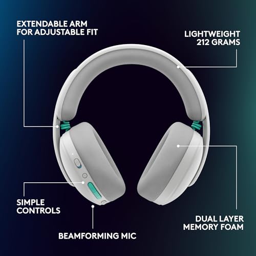 Logitech G325 Lightspeed Wireless Gaming Headset - White | All-Day Comfort, Built-in Mic with Noise Reduction, 24-Bit Audio, 24+ Hr Battery Life, for PC, PlayStation, Switch, Mobile - color: White