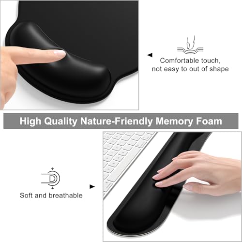 Dapesuom Large Gaming Mouse Pad, Black Mouse Pads with Wrist Rest Wrist Support, 4in1 Big XXL Desk Mat Desk Pad + Ergonomic Mousepad + Memory Foam Keyboard Mat Wrist Rest + Coaster Set for Computer - color: Jet Black