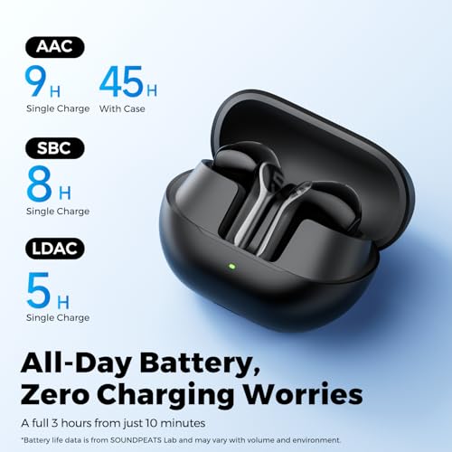 SoundPEATS Air6 HS Wireless Earbuds, Bluetooth 6.0, LDAC Hi-Res Audio for HiFi Sound, 13mm Dynamic Driver, Total 45H, Quick Charging, IPX5 Resistant, Comfortable Fit, ENC Noise Canceling, Support App - color: Black