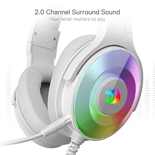 Redragon H350 White Wired Gaming Headset, Dynamic RGB Backlight - Stereo Surround-Sound - 50MM Drivers - Detachable Microphone, Over-Ear Headphones Works for PC/PS4/XBOX One/NS - color: White