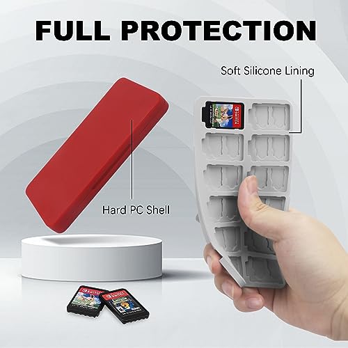 FYY Nintendo Switch Game Case Holder for Switch 2 Cartridge, Red | 24 Game Card Slots & 48 Micro SD Card Slots, Hard Shell, Silicone Lining - color: A-Red