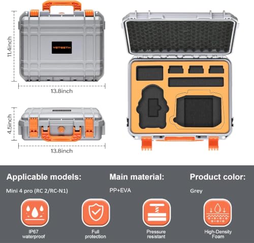 Hard Case for DJI Mini 3 Pro/3/Mini 4 Pro, Waterproof Pressure Resistant Carrying Case Accessories - Fits Latest for DJI RC 2/RC (Only Case) | Waterproof Carrying Case for DJI Mini 3 Fly More Combo, Batteries, Accessories, for DJI RC 2/RC/RC-N1/N2 (Case O