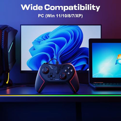 RivalPlay Wired Controller for PC with 2 Mapping Button Adjustable Vibration and 3 Turbo Speeds Compatible for Win(11/10/8/7) Plug-and-Play Black - color: Black