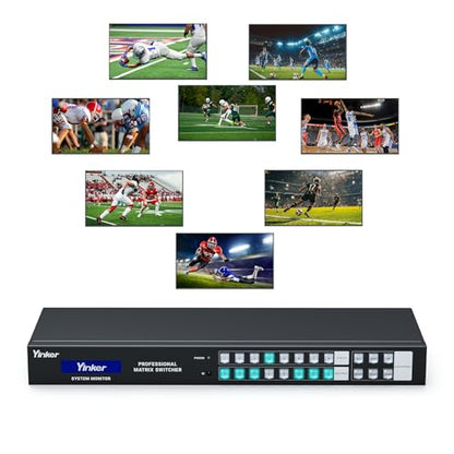 1U Rackmount 8x8 HDMI Matrix Switch - 4K@30Hz with Downscale, 3.5mm Audio De-embedding, RS232 & LAN Control, EDID & HDCP Support, Web GUI, IR Remote - size: 8 in 8 out