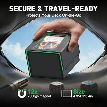 Kabinka MTG Deck Box with Window, Commander Deck Box for Trading Cards, Holds 110+ Double Sleeved Cards, Fits TCG CCG EDH (Black Green) - color: Black Green