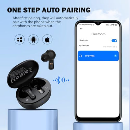 HTC Wireless Headphones Bluetooth 5.1 Sports Earbuds with Microphone - Compatible with iPhone, Xiaomi, Sony, Samsung - Black - color: Black