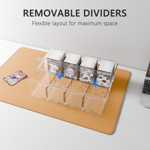 Trading Card Storage Box, Clear Large Storage Organizer Holds 3200 Cards | Pull-Out Drawer with Foam Inserts, 4-Row or 12-Grid Layout and Front Display Case for TCG, MTG and Sports Cards (1-Pack)