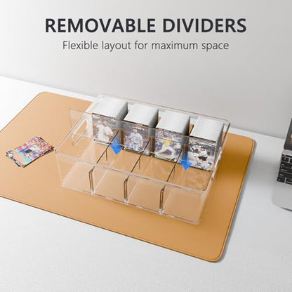 Trading Card Storage Box, Clear Large Storage Organizer Holds 3200 Cards | Pull-Out Drawer with Foam Inserts, 4-Row or 12-Grid Layout and Front Display Case for TCG, MTG and Sports Cards (1-Pack)