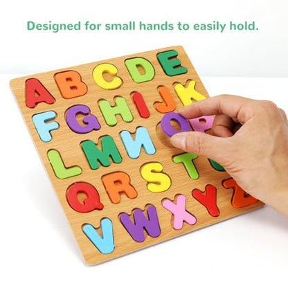 Alphabet Wooden Puzzles for Toddlers 3-5, Pack of 3 ABC, Number and Shape Puzzle, Preschool Educational Learning Toys with Puzzle Board & Letter Blocks for Girls Boys Ages 3 4 5 Years Old - color: Standard 3-pack