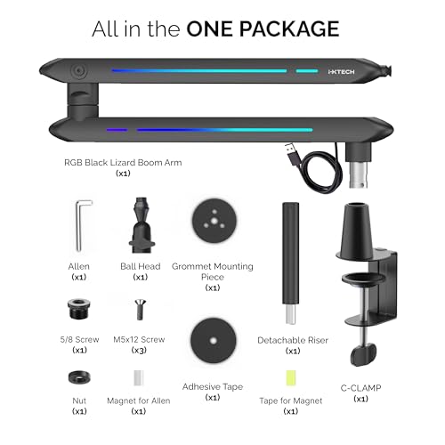 RGB Low Profile Boom Arm for Mic, Adjustable Microphone Arm Stand with Desk Mount Clamp, Rotatable Microphone Boom Arm Mic Stand with Cable Management for Podcast Streaming Gaming Studio. - color: 4 LIZARD RGB