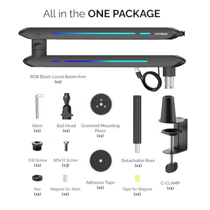 RGB Low Profile Boom Arm for Mic, Adjustable Microphone Arm Stand with Desk Mount Clamp, Rotatable Microphone Boom Arm Mic Stand with Cable Management for Podcast Streaming Gaming Studio. - color: 4 LIZARD RGB