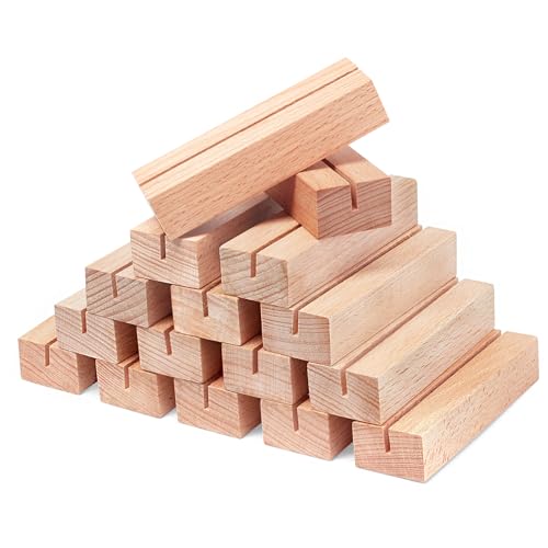 16Pcs Wooden Place Card Holders, Wood Photo Picture Card Holders for Weddings Banquets and Parties, Beech Table Number Holder Stands, Wood Menu Holder for Restaurants - size: 16 Pcs-Natural- Slots 2mm