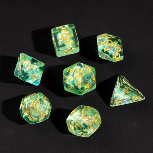 UDIXI Green DND Dice Set, Polyhedral Dice Set Iridescent Inclusions for D&D | Resin Material, Velvet Storage Bag, DM Gift, for Dungeons and Dragons Role Playing Games Tabletop Games - color: Light Green