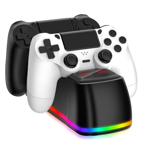 Controller Charger Dock Station for PS4 with RGB Light,Fast Charging for 2 PS4 Controllers,Charging Station Replacement for PlayStation 4 Charger