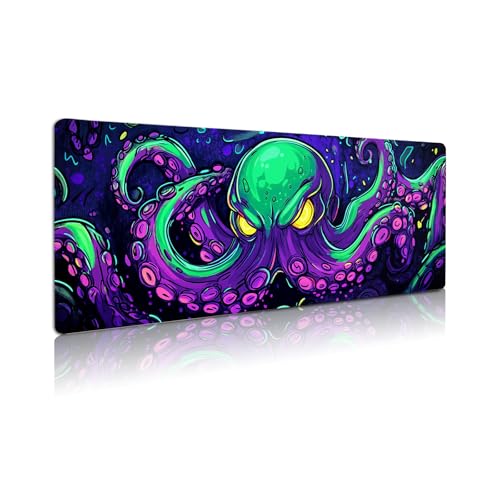 Extended Gaming Mouse Pad, Large Mouse Mat 3 mm Nature Rubber Base Mousepad with Stitched Edges, Non-Slip Desk Mat for Office Home Great Gift 31.5x11.8 Inch (Dark Octopus) - color: Dark Octopus