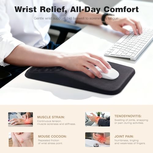 Ospelelf Mouse Pad with Wrist Rest Black Ergonomic Comfortable Pain Relief Mousepad Wrist Support for Laptop Computer - color: Black