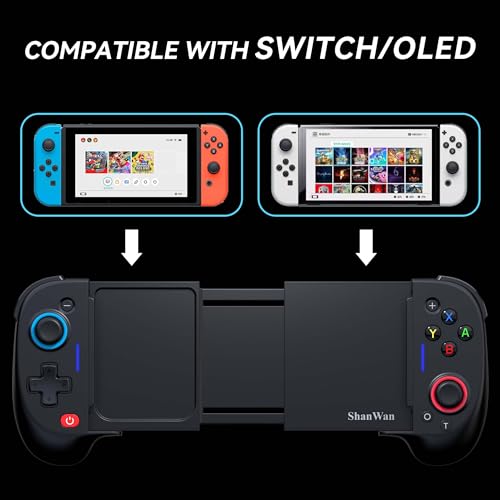 ShanWan Mobile Game Controller, Suitable for iPhone/Android/Switch/Switch OLED, Hall Effect Joystick, Turning your Phone into a Game Console to play Xbox, PlayStation, Call of Duty Roblox、Fortnite - size: Switch and iPhone/Android