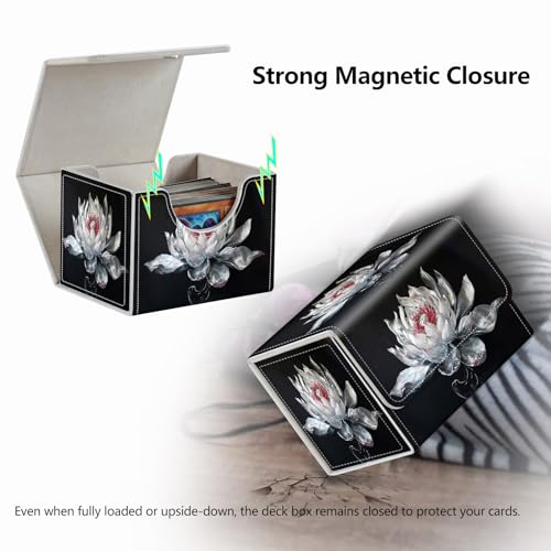 Strong Magnet Card Case Deck Box Mtg Card Box Playing Card Box Magic Deck Box Tcg Up to 200 Cards Creative Pattern Trading Card Storage Box for Collectible Card Games, White Lotus Silk Flower - color: White Lotus Silk Flower