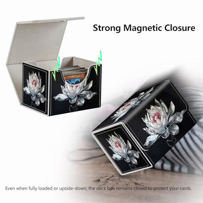 Strong Magnet Card Case Deck Box Mtg Card Box Playing Card Box Magic Deck Box Tcg Up to 200 Cards Creative Pattern Trading Card Storage Box for Collectible Card Games, White Lotus Silk Flower - color: White Lotus Silk Flower