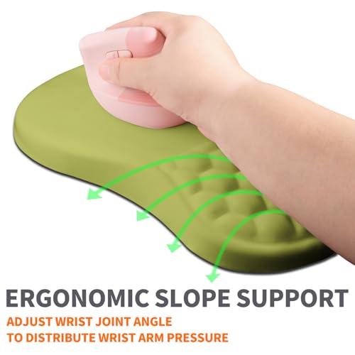 Ergonomic Joint Wrist Support Mouse Pad with Memory Foam Cushion Massage Bump, Carpal Tunnel Pain Relief Mousepad Slope Design for Wrist Rest, 11.8x7.9 in, Khaki Green - color: Khaki Green