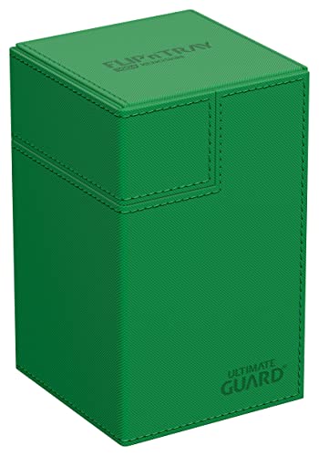 Ultimate Guard Flip'n'Tray 100+, Deck Case for 100 Double-Sleeved TCG Cards + Dice Tray, Green, Independent Magnetic Closure & Microfiber Inner Lining - color: Green