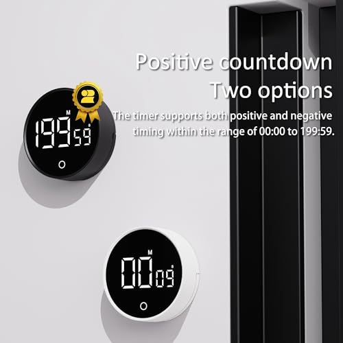 Digital Kitchen Timer, Rechargeable Magnetic Visual Timer with Large LED Display, Adjustable Volume for Classroom, Cooking, Fitness, Baking, Kids Learning & Teaching (1, Black)
